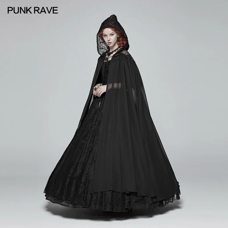Gothic Hooded Chiffon Cape Long Coat - Image 2