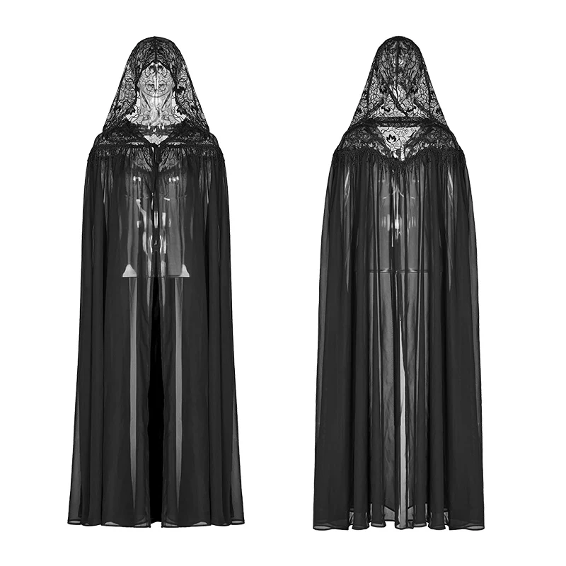 Gothic Hooded Chiffon Cape Long Coat - Image 4