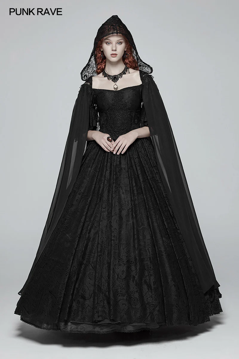 Gothic Hooded Chiffon Cape Long Coat - Image 6