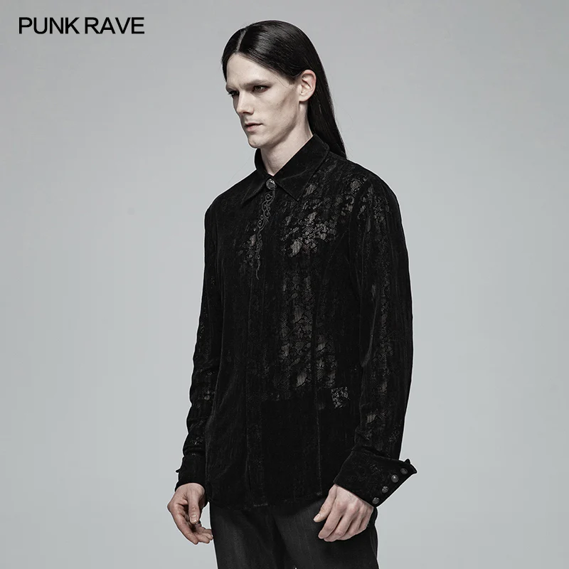 Gothic Lace Long Sleeve Flocking Shirt For Men - Image 2