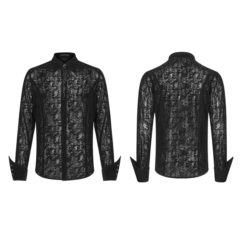 Gothic Lace Long Sleeve Flocking Shirt For Men - Image 4
