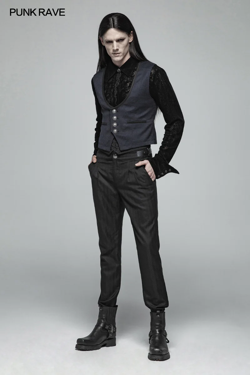 Gothic Lace Long Sleeve Flocking Shirt For Men - Image 6