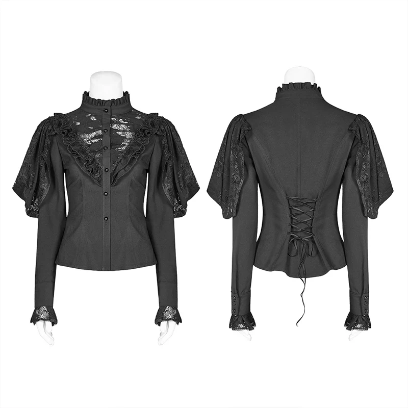 Gothic Long Shirt With Irregular Hollow-out Lace Design For Women - Image 4
