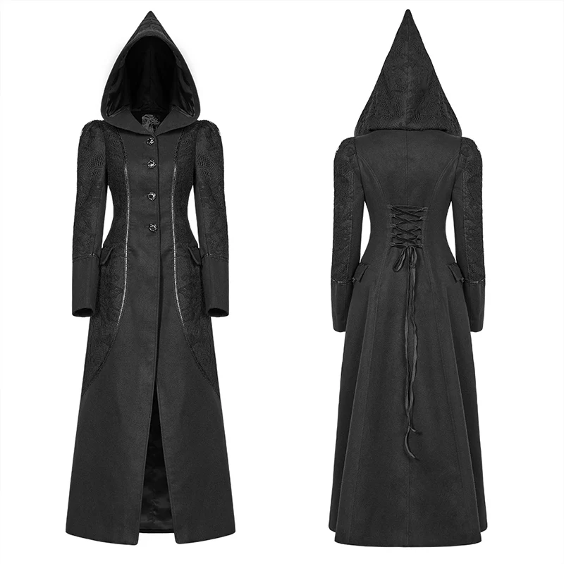Gothic Long Woolen Coat With Pointed Hooded For Women - Image 4