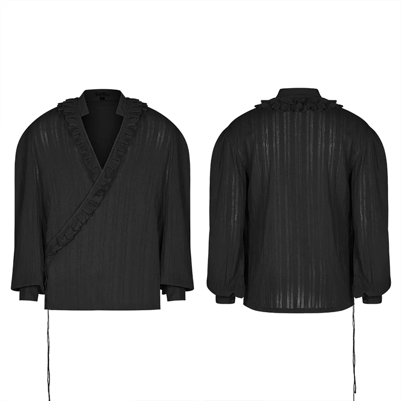 Gothic Low-cut V-neck Loose Shirt For Men - Image 4
