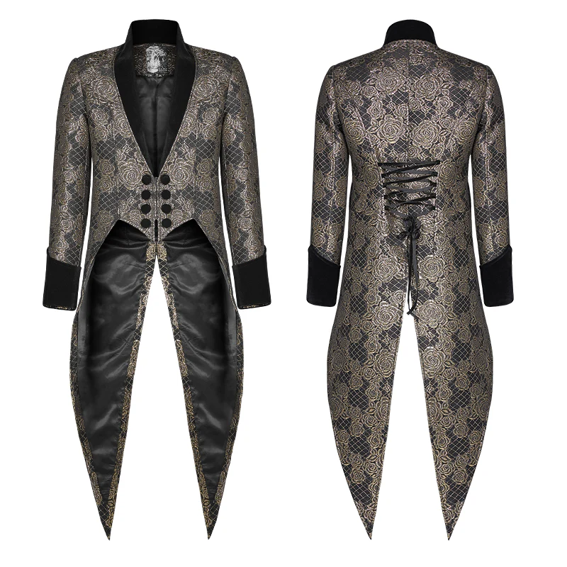 Gothic Medium Length Jacquard Jacket Lace-up Back Tailcoat - Image 10