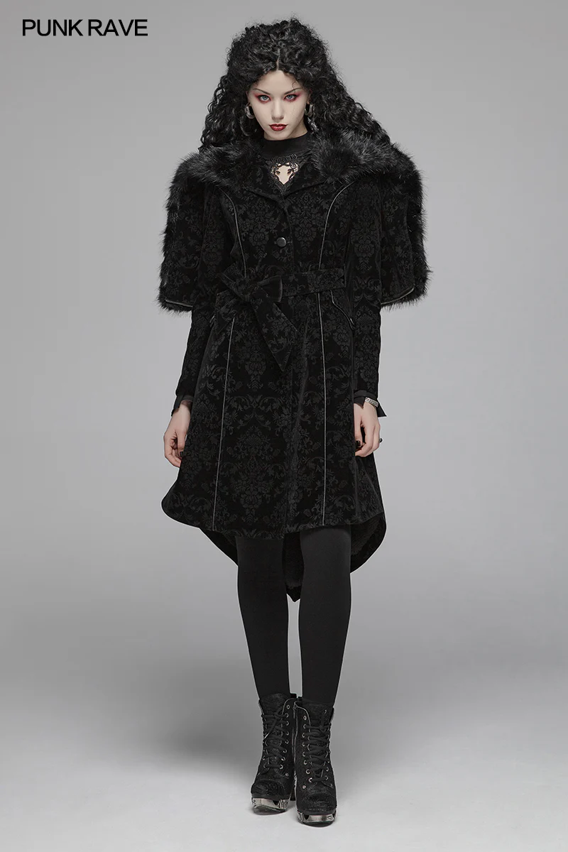 Gothic Pattern Medium Long Coat With Pointed Hat For Women - Image 6