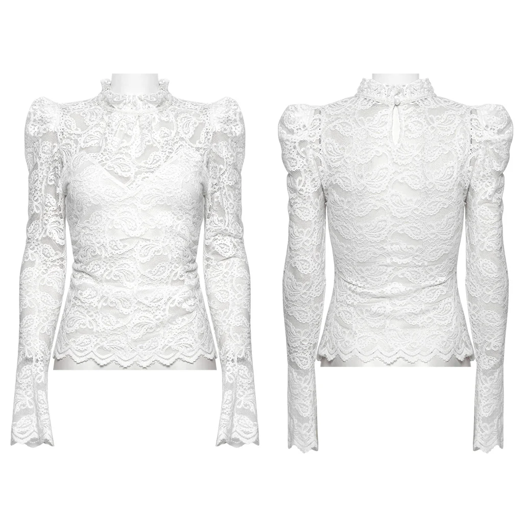 Gothic stand collar lace T-shirt - Image 14