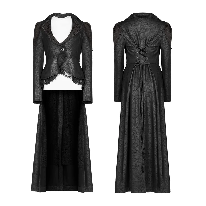Gothic Stand/Lapel Collar Dark High-low Coat - Image 5