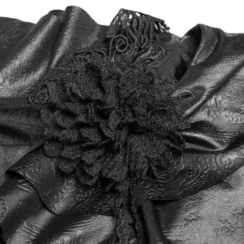 Gothic Stretch Dark Pattern Asymmetric Collar Top With Ruffle Cuff - Image 5