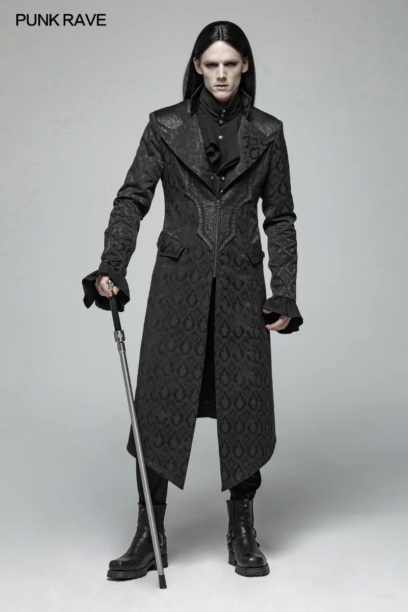 Gothic Vintage Jacquard V-neck Mid-length Coat - Image 6