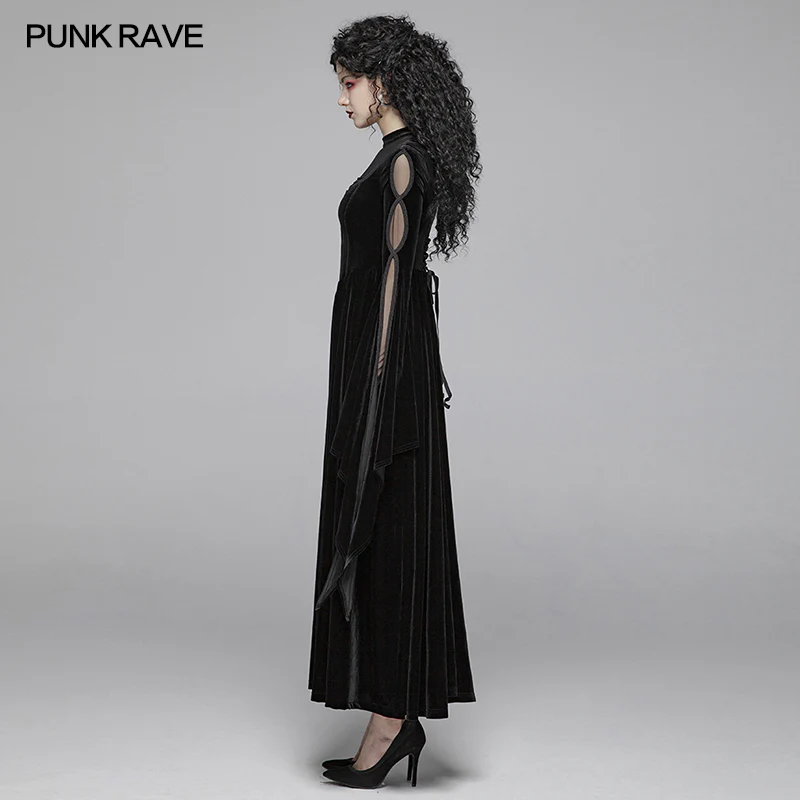 Gothic Women Double Layer Sleeve Long Velvet Dress - Image 2