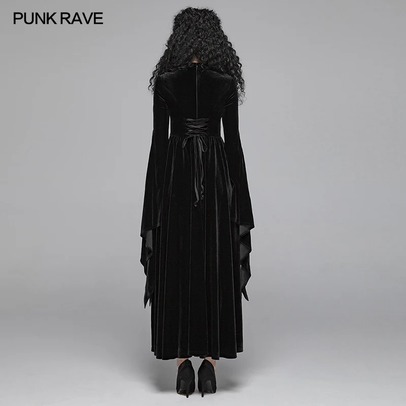 Gothic Women Double Layer Sleeve Long Velvet Dress - Image 3