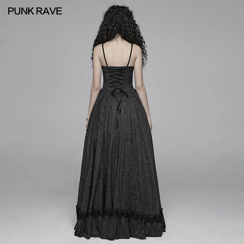 Gothic Women Tube Jacquard Long Skirt Lace-up Ball Gown Dress - Image 3