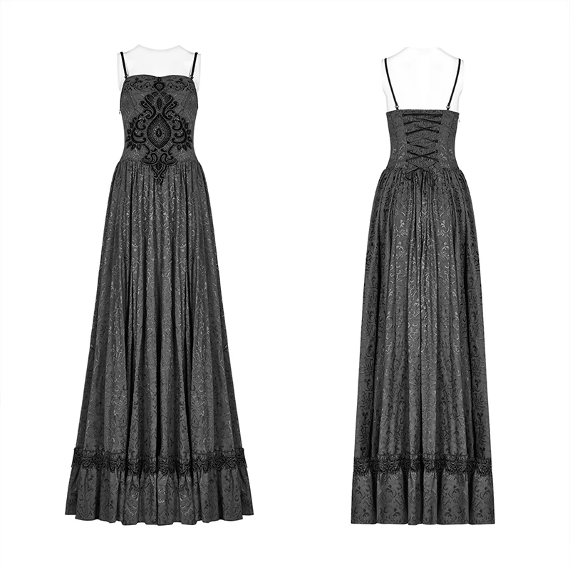 Gothic Women Tube Jacquard Long Skirt Lace-up Ball Gown Dress - Image 4