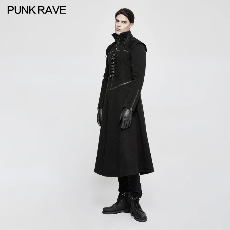 Handsome Dark Medium Long Punk Coat With Cross On Back - Image 2