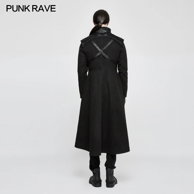 Handsome Dark Medium Long Punk Coat With Cross On Back - Image 3