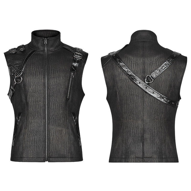 Handsome Punk Standing Collar Zipper Vest For Men - Image 4