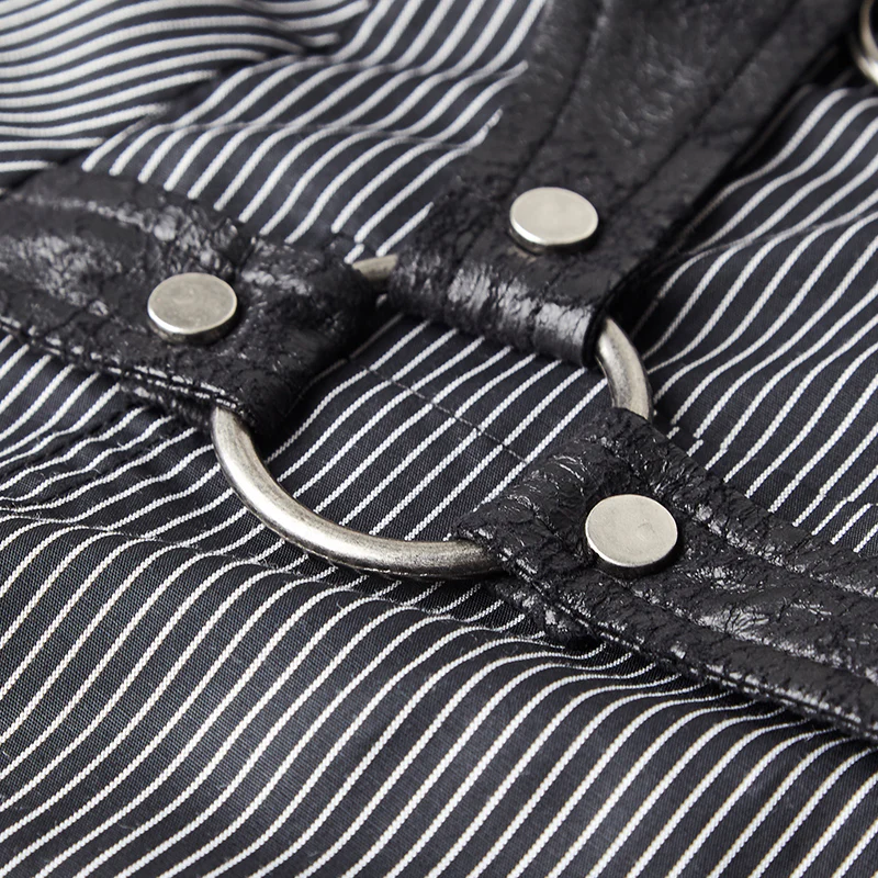 Handsome Striped Punk Shirt With Free Hanging Metal Chain - Image 5