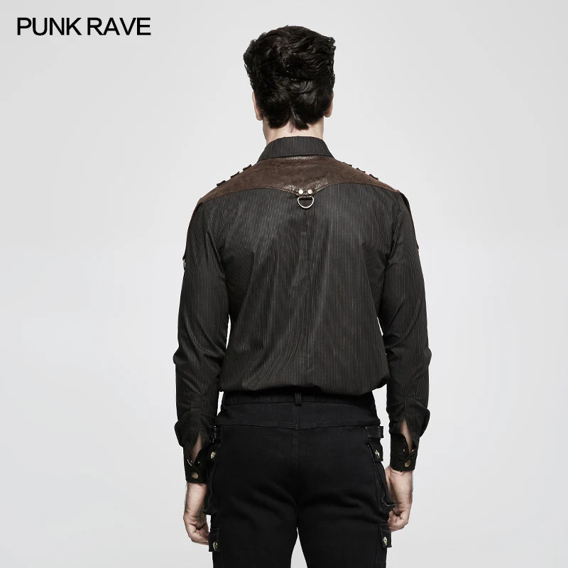 Handsome Striped Punk Shirt With Free Hanging Metal Chain - Image 8