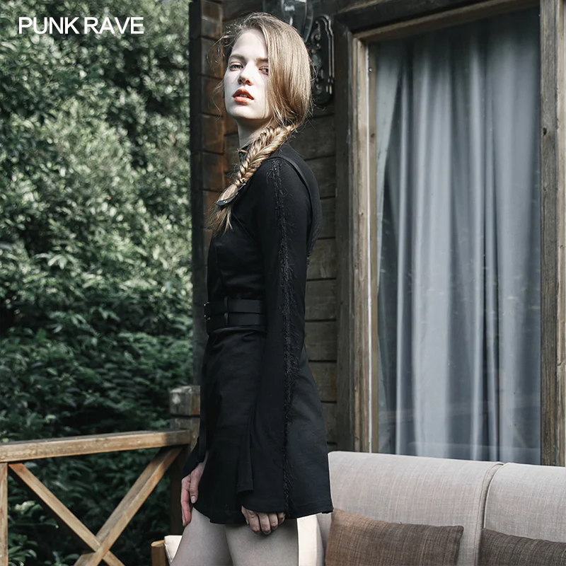 "Hard core girl" military uniform style double belt A swing dress - Image 2