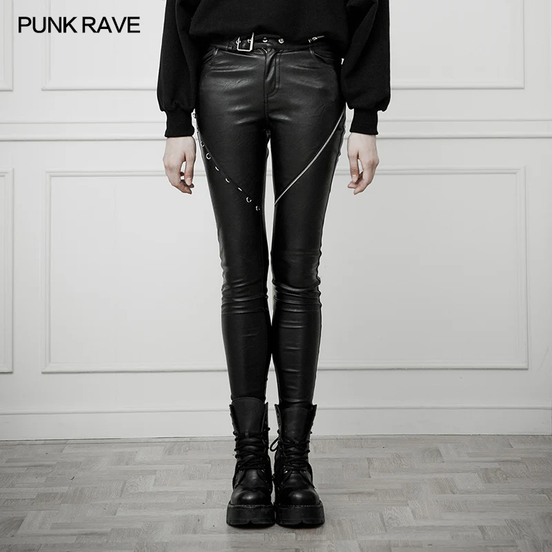 Heavy Industry Asymmetric Metal Design Skinny PU Pants