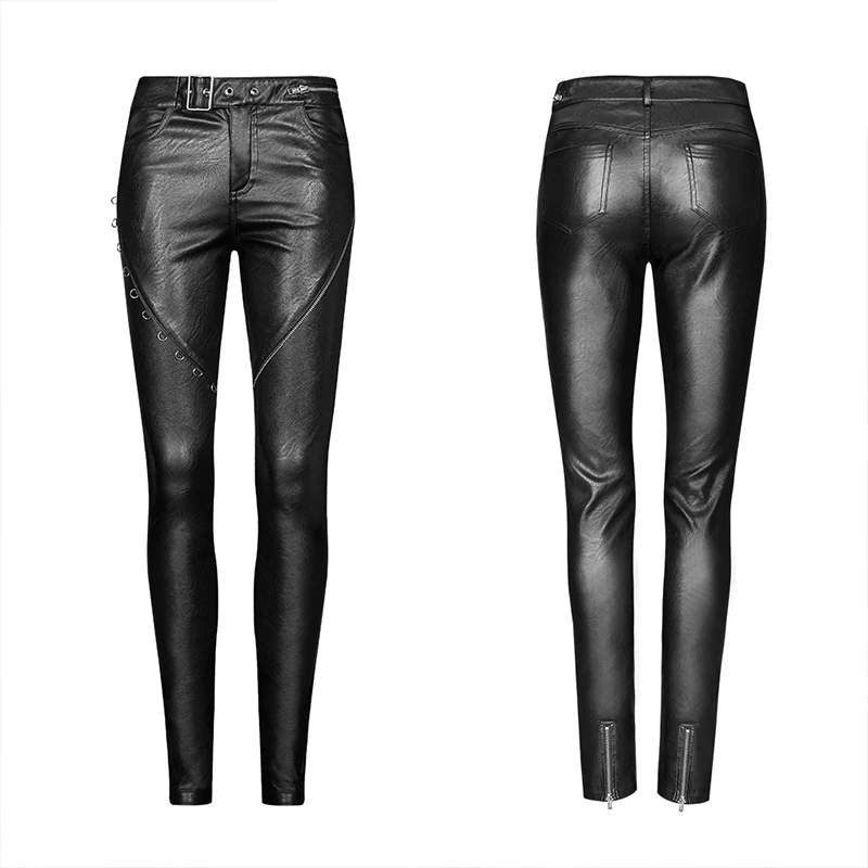 Heavy Industry Asymmetric Metal Design Skinny PU Pants - Image 5