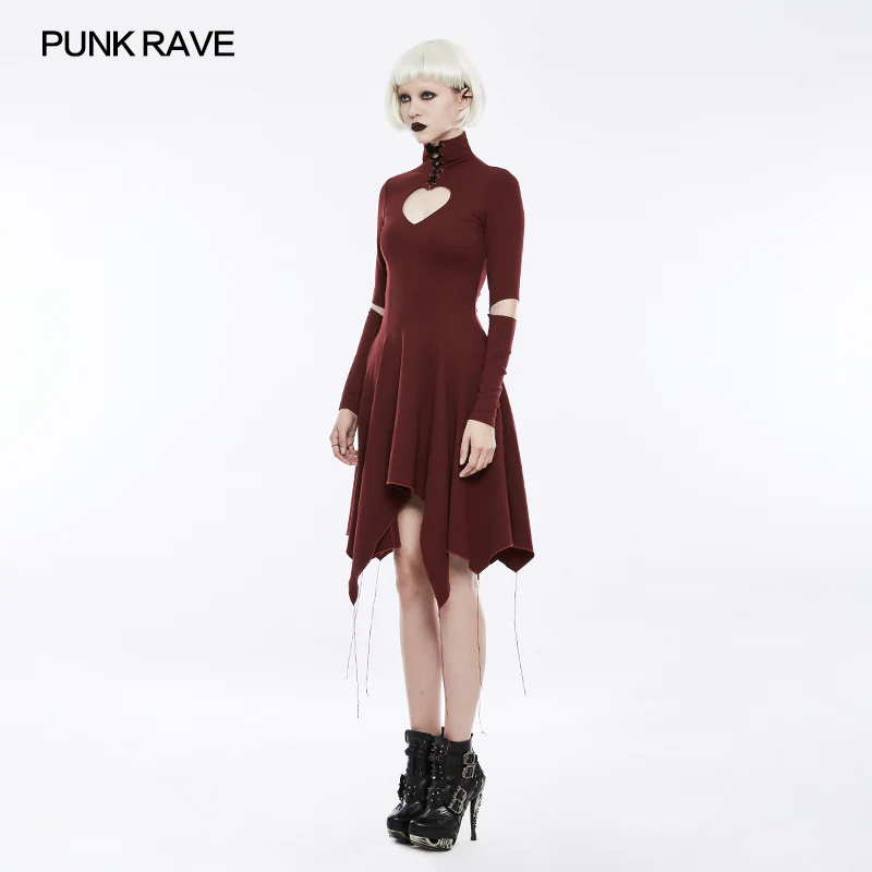 High-class Elastic Sexy Hollow Out Gothic Dress With Asymmetry Hem - Image 12