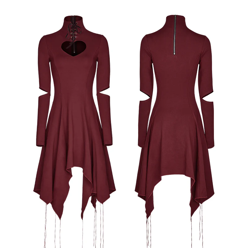 High-class Elastic Sexy Hollow Out Gothic Dress With Asymmetry Hem - Image 14