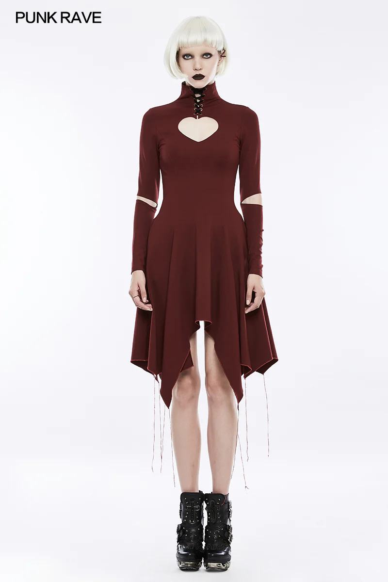 High-class Elastic Sexy Hollow Out Gothic Dress With Asymmetry Hem - Image 15
