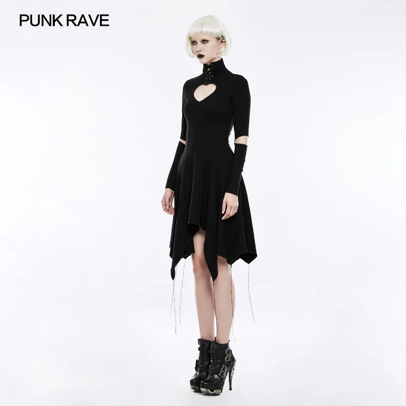 High-class Elastic Sexy Hollow Out Gothic Dress With Asymmetry Hem - Image 2