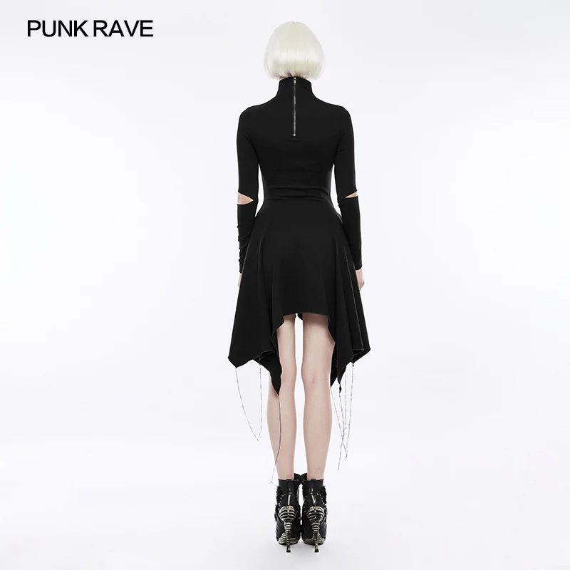 High-class Elastic Sexy Hollow Out Gothic Dress With Asymmetry Hem - Image 3