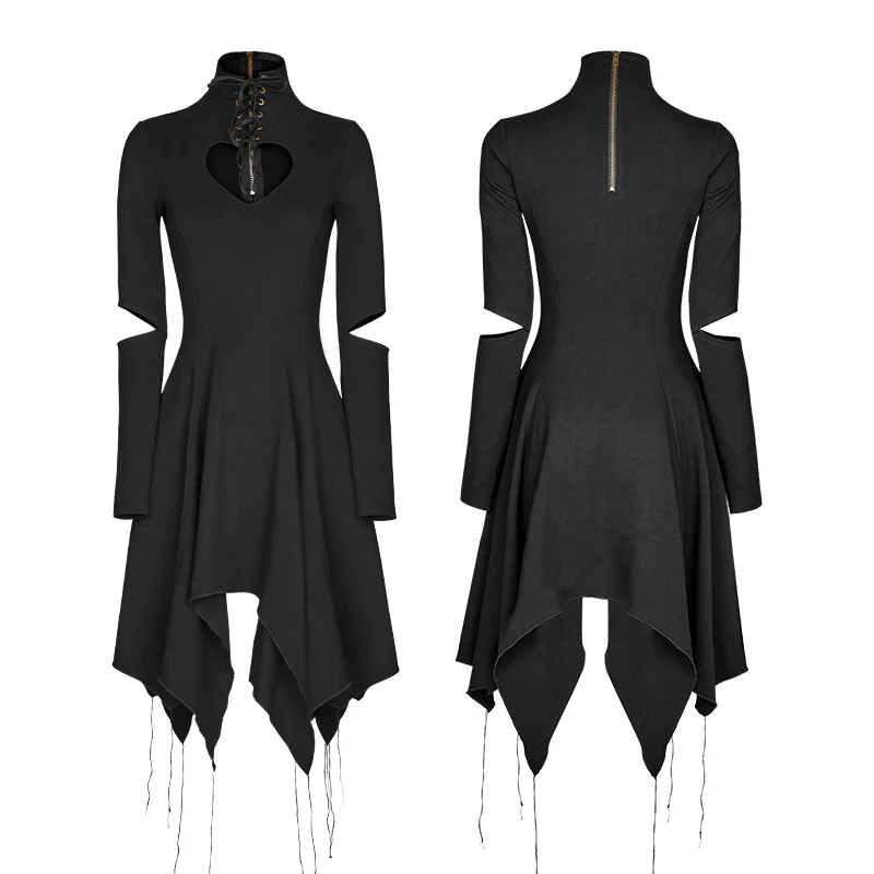 High-class Elastic Sexy Hollow Out Gothic Dress With Asymmetry Hem - Image 4