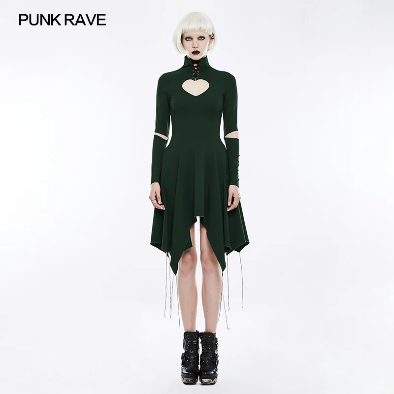 High-class Elastic Sexy Hollow Out Gothic Dress With Asymmetry Hem - Image 6
