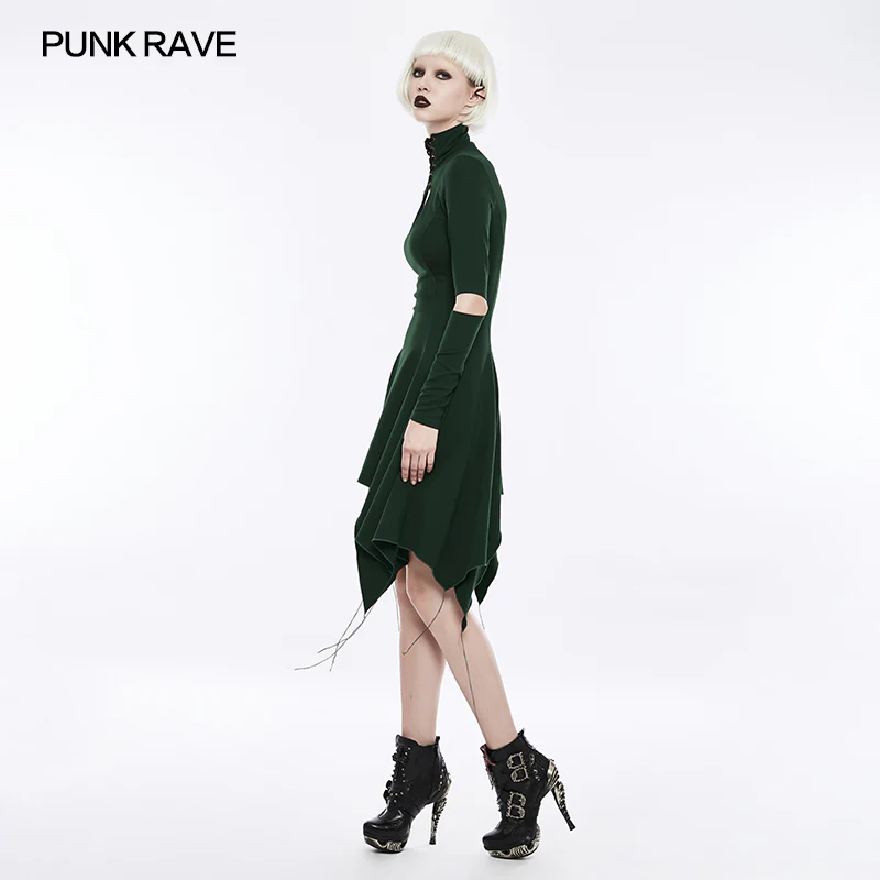 High-class Elastic Sexy Hollow Out Gothic Dress With Asymmetry Hem - Image 7