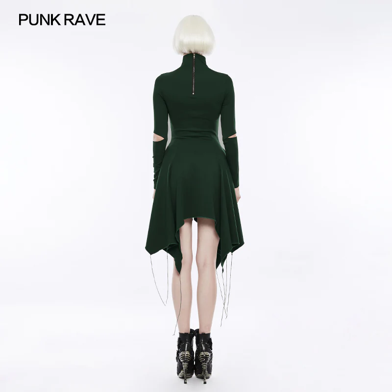 High-class Elastic Sexy Hollow Out Gothic Dress With Asymmetry Hem - Image 8