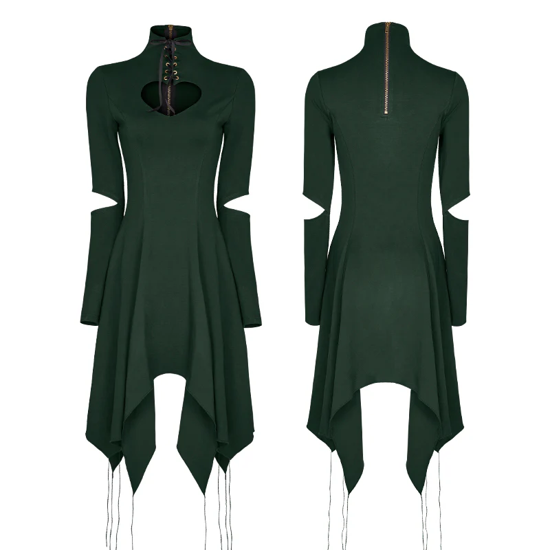 High-class Elastic Sexy Hollow Out Gothic Dress With Asymmetry Hem - Image 9