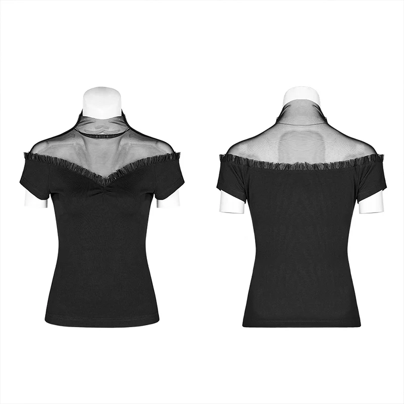 High neck mesh splicing top - Image 4