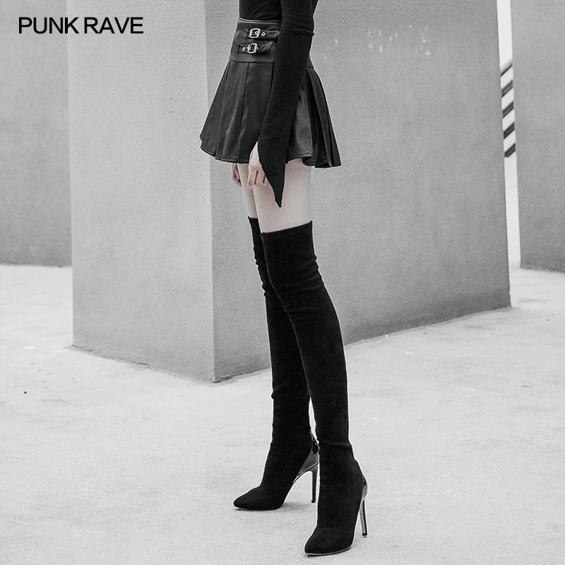 High Waist Metal Buckle Decorative Pleated PU Half Skirt - Image 2