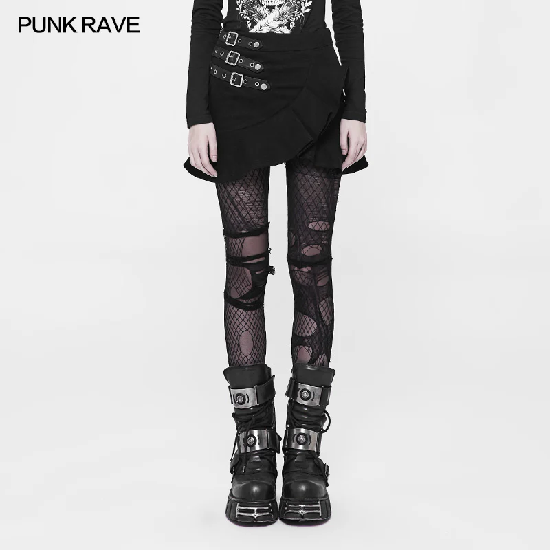 Irregular Elastic Lotus Leaf Hem Short Punk Skirt For Women