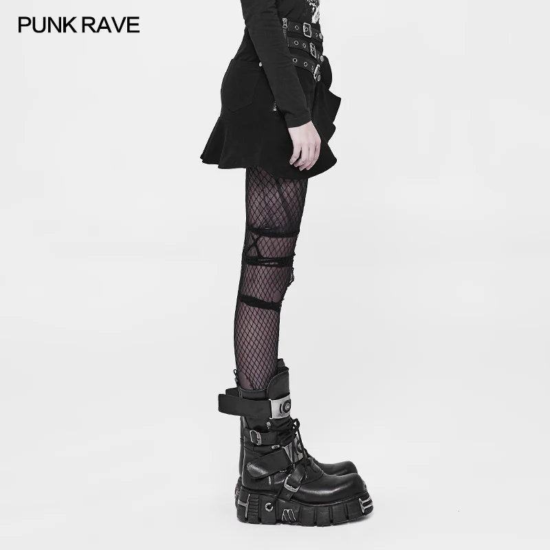 Irregular Elastic Lotus Leaf Hem Short Punk Skirt For Women - Image 2