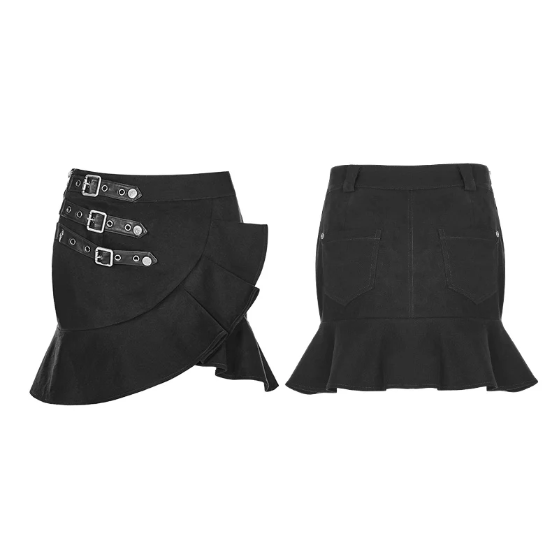 Irregular Elastic Lotus Leaf Hem Short Punk Skirt For Women - Image 4