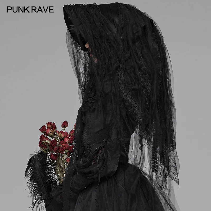 Lolita Dark Hat Long Irregular Tulle And Lace Headwear With Three-dimensional Flower Decoration - Image 2