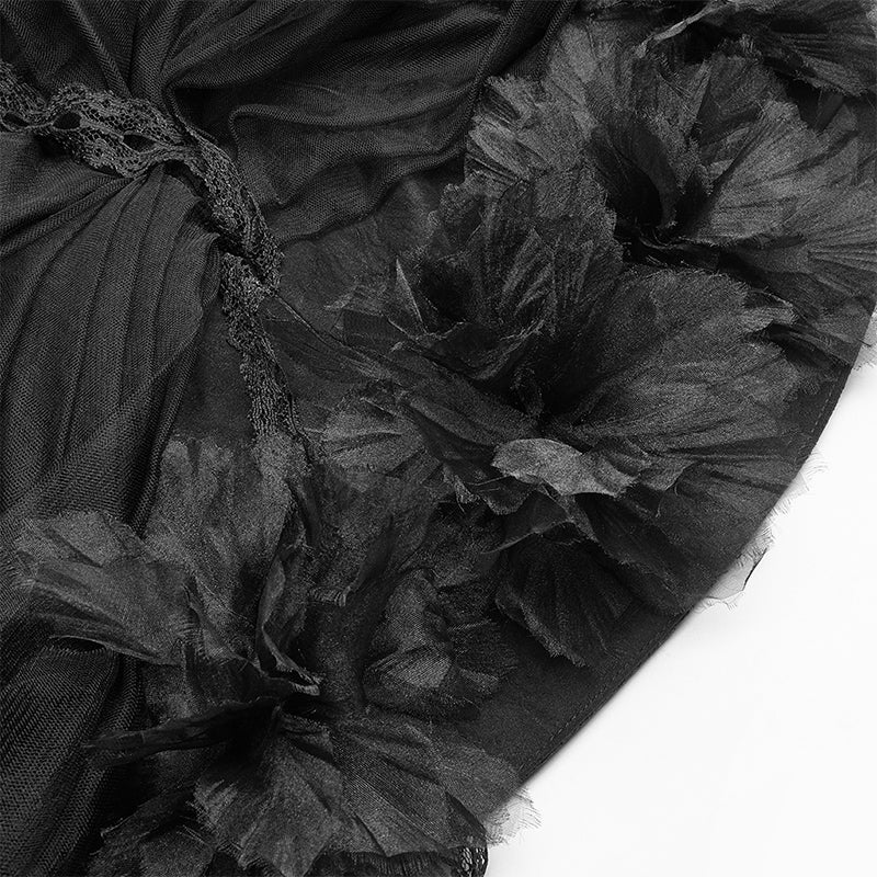 Lolita Dark Hat Long Irregular Tulle And Lace Headwear With Three-dimensional Flower Decoration - Image 5