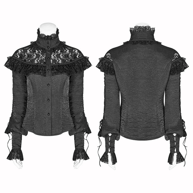 Lolita Long Sleeve Shirt Translucent Lace Shoulder T-shirt - Image 4