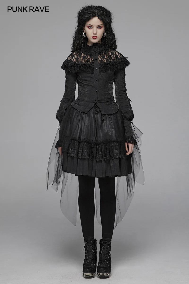 Lolita Long Sleeve Shirt Translucent Lace Shoulder T-shirt - Image 6