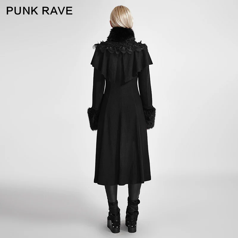 Lolita Style Long Shawl Woolen Gothic Coat With Imitation Fur Collar - Image 3