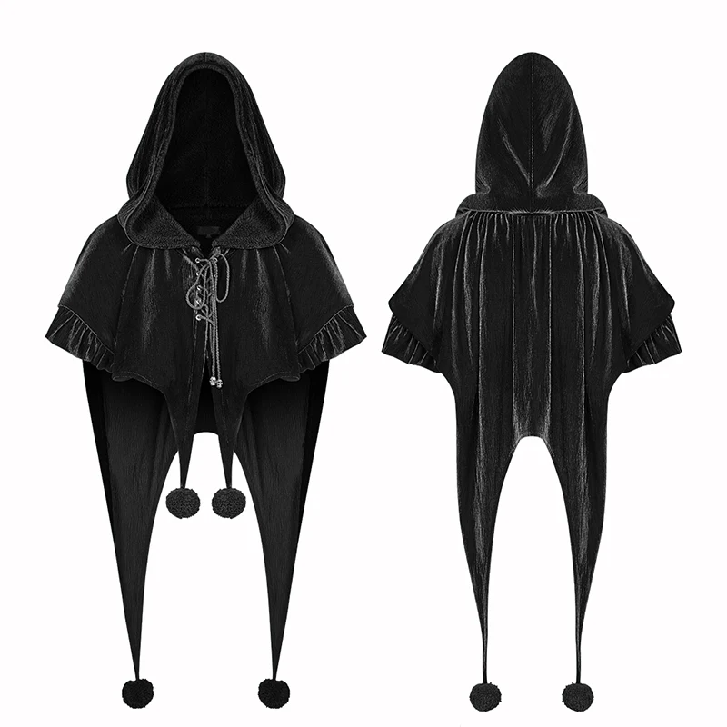 Lolita Velvet Short Hooded Loose Cloak With Cute Wooly Balls - Image 4