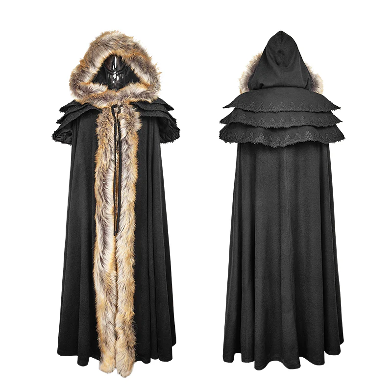 Long Cloak Gothic Trench Coats With Excellent Wool Collar - Image 5