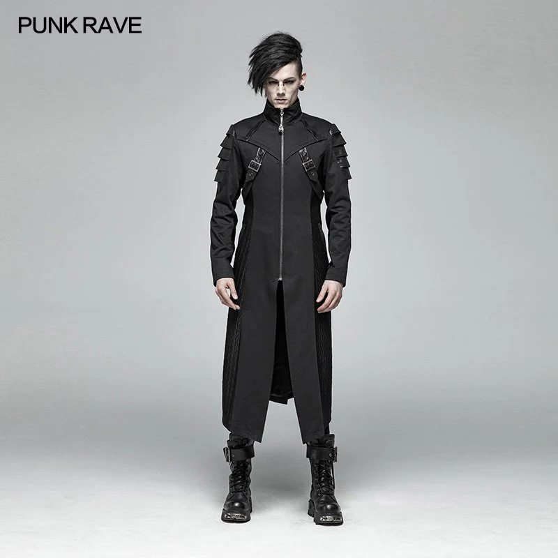 Men Dark Punk Armor Jacket Long Handsome Coat